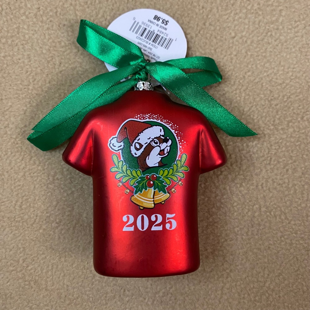 Buc-ee's Christmas T Shirt Ornament 2025 Holiday Gift Red Festive Santa Jingle